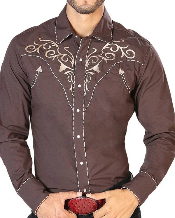 El General - Camisa Vaquera Café El Señor De Los Cielos 42891 - OriginalWestern.com