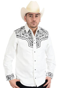 El General - Camisa Vaquera De Gamuza Bordada Blanca WD 12-872 - OriginalWestern.com