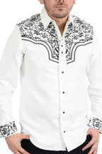 El General - Camisa Vaquera De Gamuza Bordada Blanca WD 12-872 - OriginalWestern.com