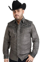El General - Camisa Vaquera De Gamuza Bordada Gris WD 12-860 - OriginalWestern.com