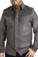 El General - Camisa Vaquera De Gamuza Bordada Gris WD 12-860 - OriginalWestern.com
