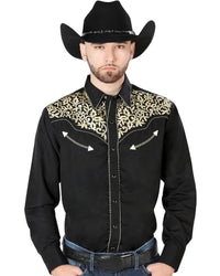 El General - Camisa Vaquera Negra Bordada El Señor DL Cielos 44192 - OriginalWestern.com