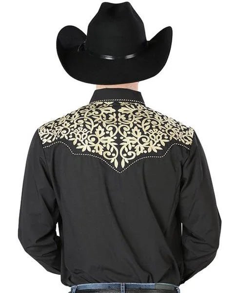 El General - Camisa Vaquera Negra Bordada El Señor DL Cielos 44192 - OriginalWestern.com