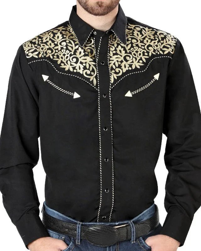 El General - Camisa Vaquera Negra Bordada El Señor DL Cielos 44192 - OriginalWestern.com