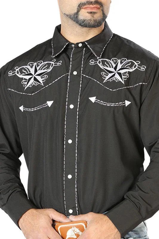 El General - Camisa Vaquera Negra Bordada Estrella 126682 - OriginalWestern.com