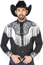 El General - Camisa Vaquera Negra Bordado Y Barbas Blancas 126707 - OriginalWestern.com