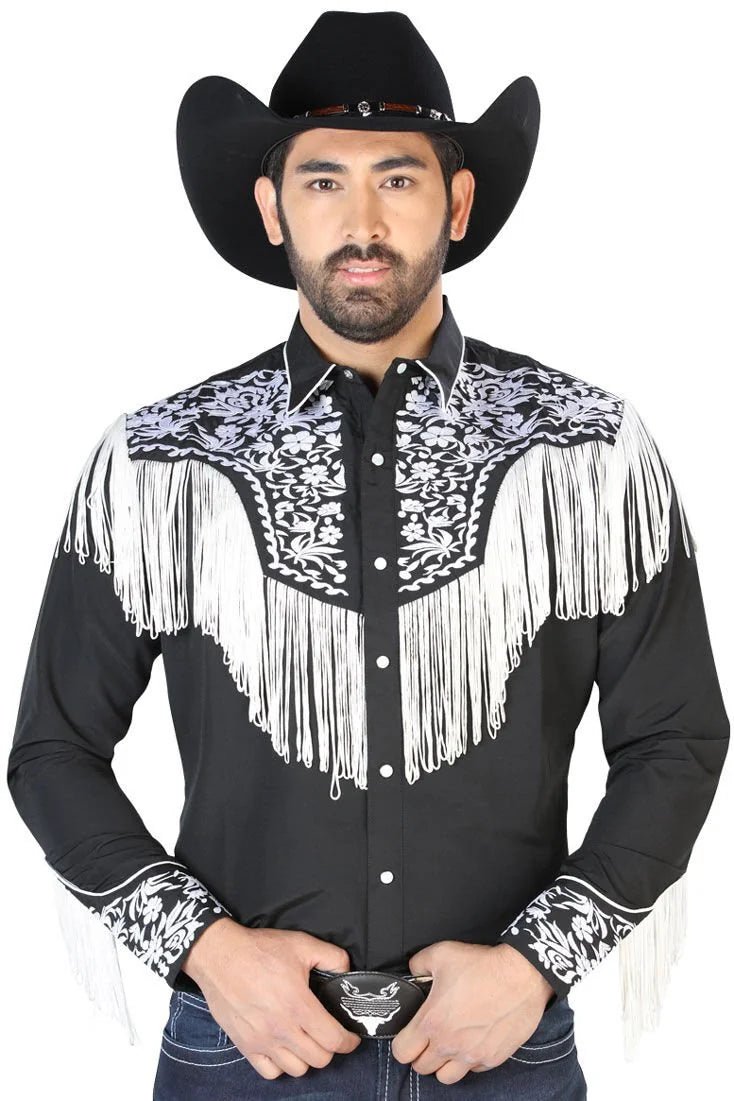 El General - Camisa Vaquera Negra Bordado Y Barbas Blancas 126707 - OriginalWestern.com