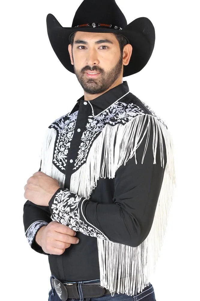 El General - Camisa Vaquera Negra Bordado Y Barbas Blancas 126707 - OriginalWestern.com