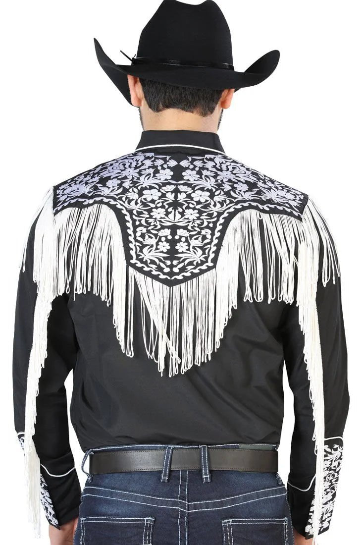 El General - Camisa Vaquera Negra Bordado Y Barbas Blancas 126707 - OriginalWestern.com
