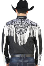El General - Camisa Vaquera Negra Bordado Y Barbas Blancas 126707 - OriginalWestern.com