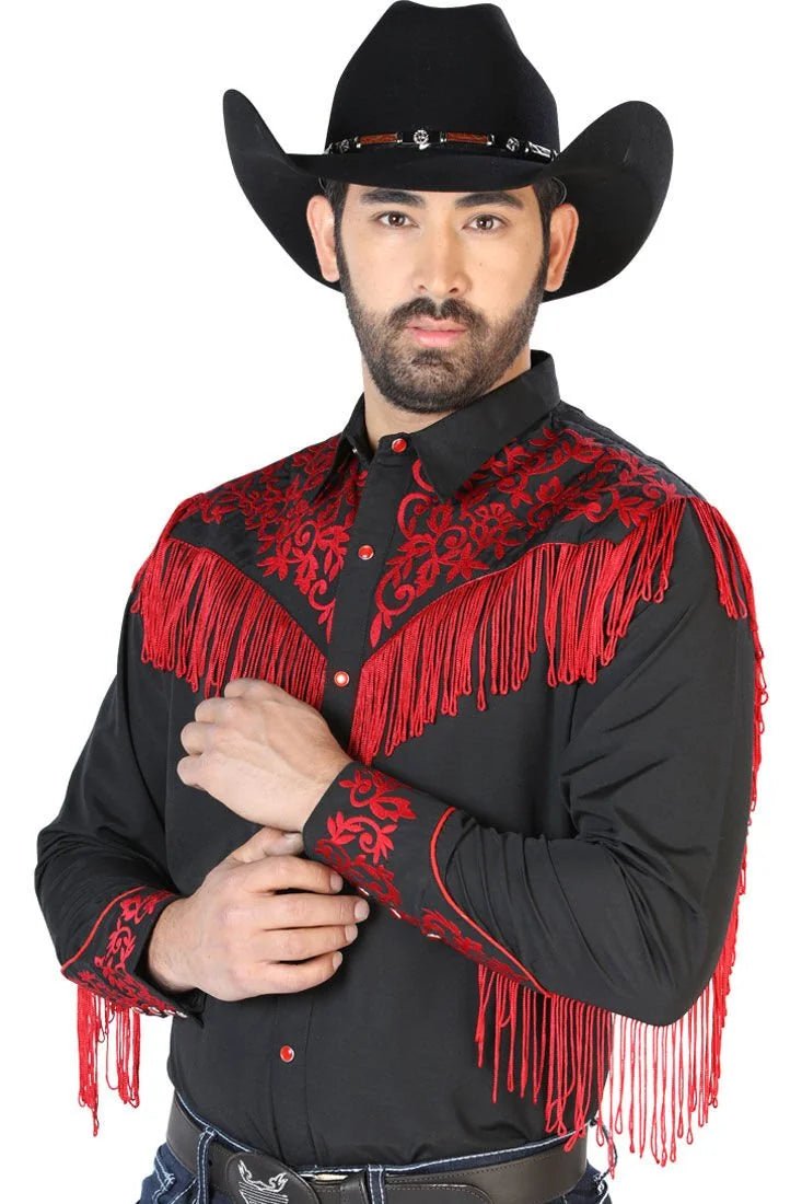 El General - Camisa Vaquera Negra De Barbas Rojas El General 126697 - OriginalWestern.com