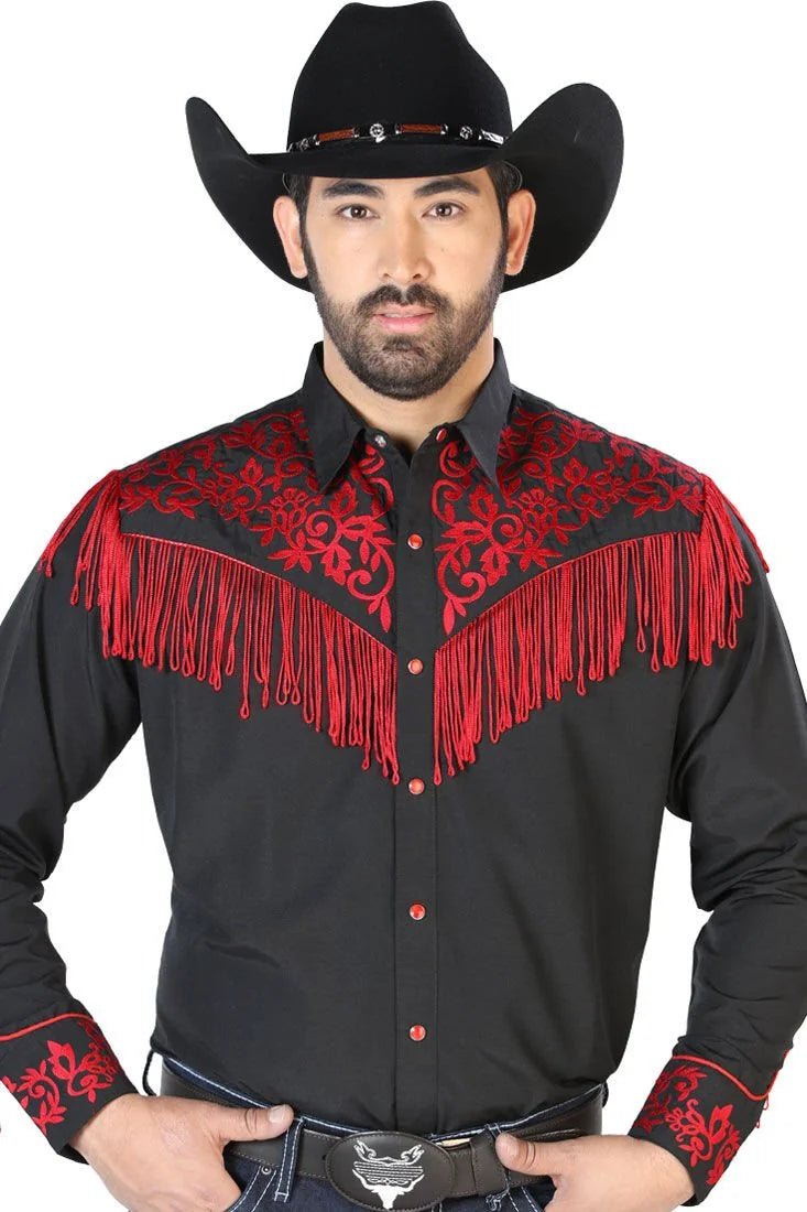 El General - Camisa Vaquera Negra De Barbas Rojas El General 126697 - OriginalWestern.com