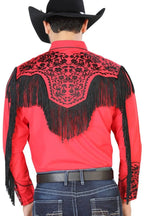 El General - Camisa Vaquera Roja Barbas Y Bordado Negro 126709 - OriginalWestern.com