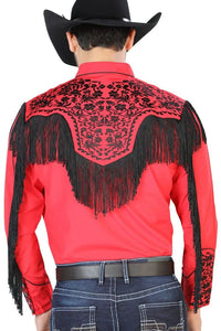 El General - Camisa Vaquera Roja Barbas Y Bordado Negro 126709 - OriginalWestern.com