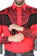 El General - Camisa Vaquera Roja Barbas Y Bordado Negro 126709 - OriginalWestern.com