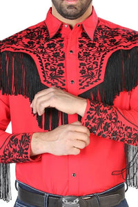 El General - Camisa Vaquera Roja Barbas Y Bordado Negro 126709 - OriginalWestern.com