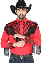 El General - Camisa Vaquera Roja Barbas Y Bordado Negro 126709 - OriginalWestern.com