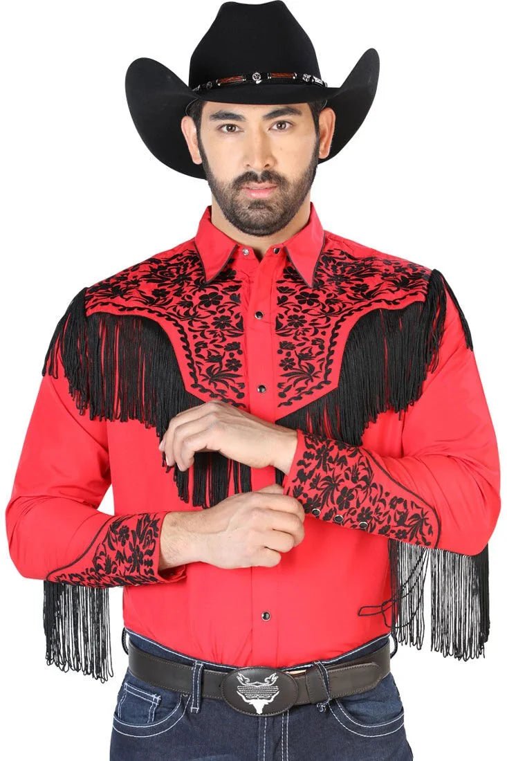 El General - Camisa Vaquera Roja Barbas Y Bordado Negro 126709 - OriginalWestern.com
