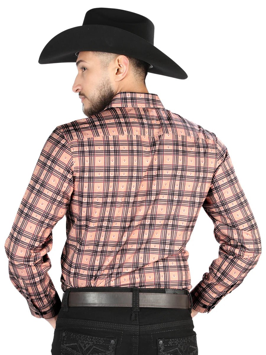 El General - Casual Long-Sleeve Shirt - Beige/Black 44697 - OriginalWestern.com