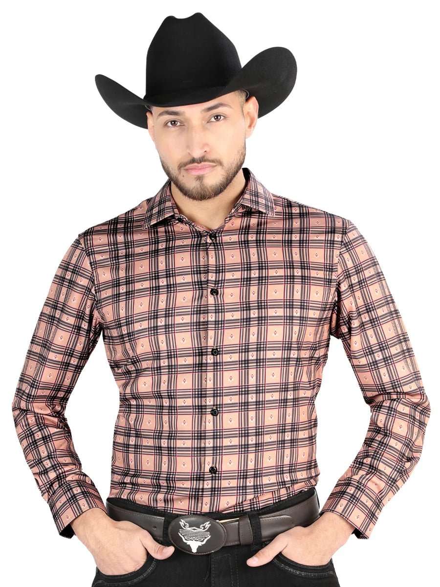 El General - Casual Long-Sleeve Shirt - Beige/Black 44697 - OriginalWestern.com