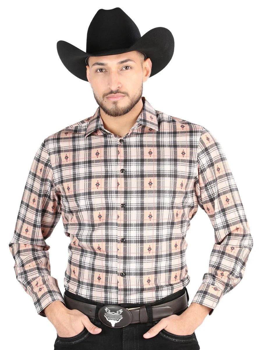 El General - Casual Long Sleeve Shirt - Beige/Black 44698 - OriginalWestern.com