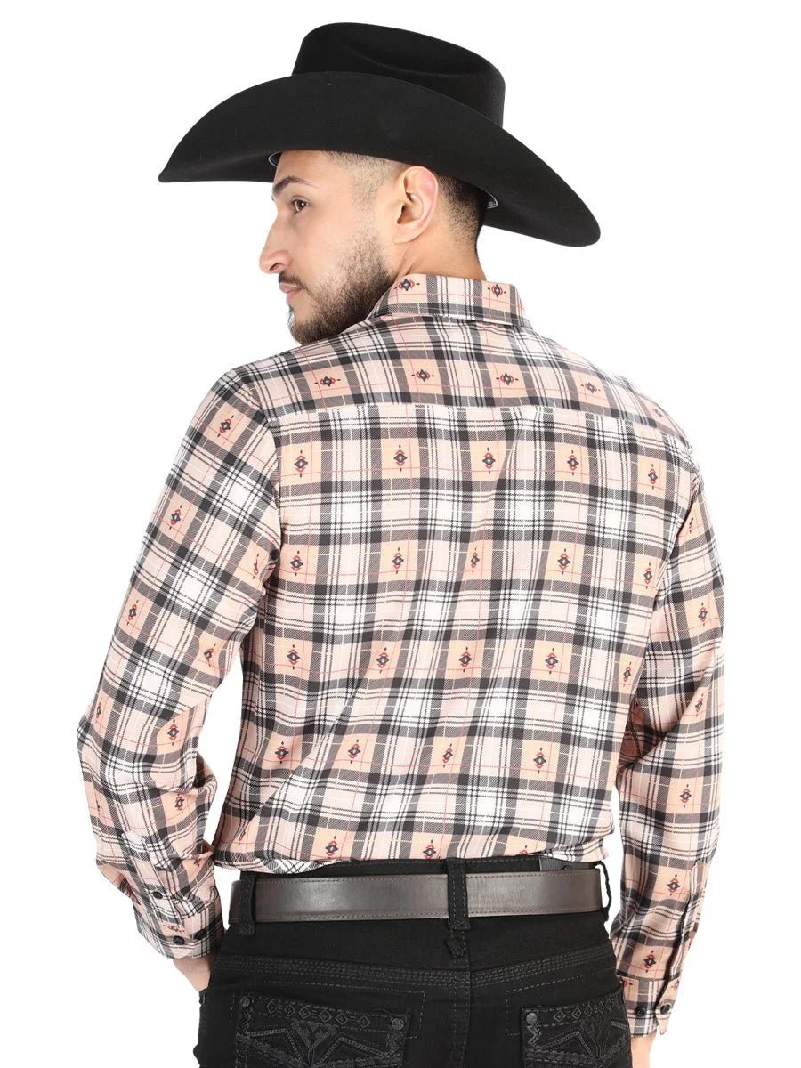 El General - Casual Long Sleeve Shirt - Beige/Black 44698 - OriginalWestern.com