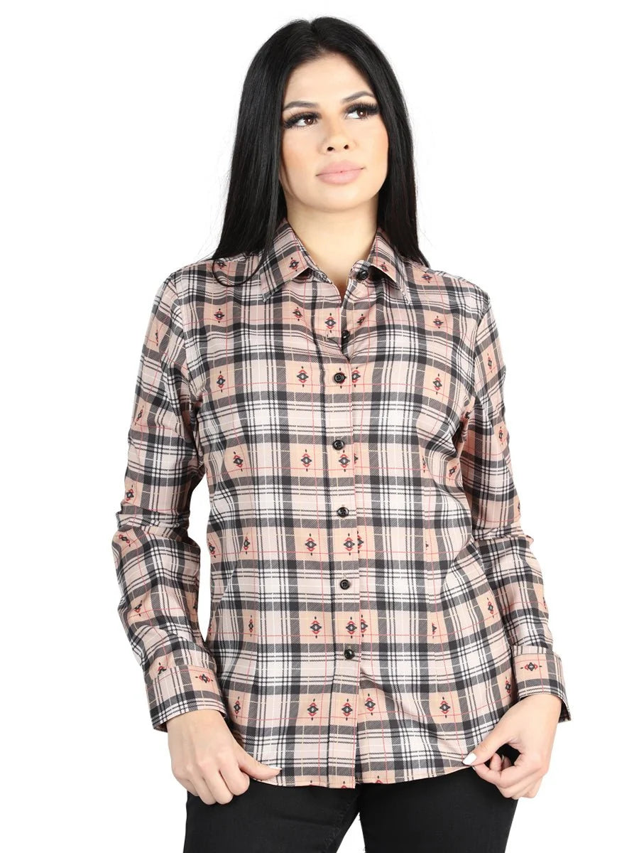 El General Womens  -  Casual Long-Sleeve Shirt - Beige/Black 44715