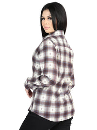 El General Womens  - Casual Long-Sleeve Shirt - Beige/Burgandy 44730