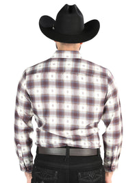 El General - Casual Long Sleeve Shirt - Beige/Burgundy 44713 - OriginalWestern.com