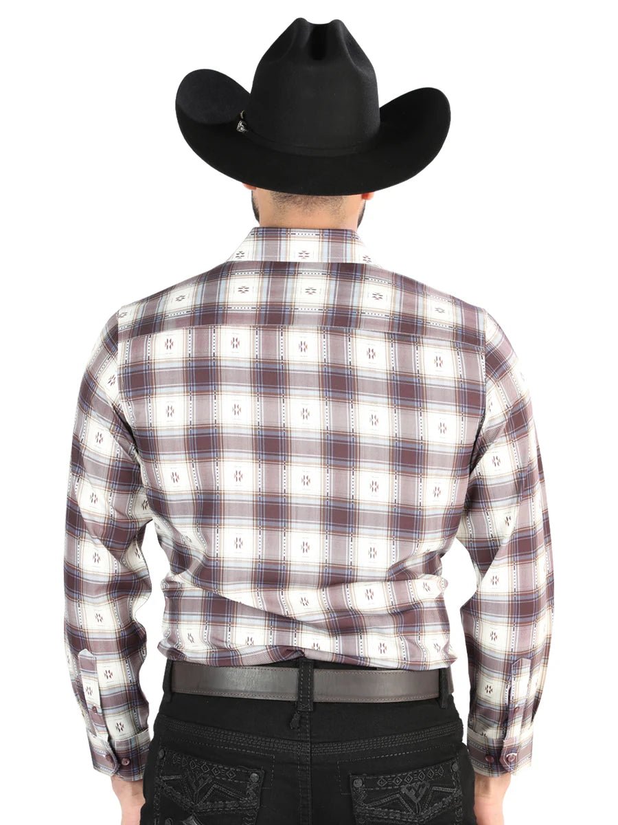 El General - Casual Long Sleeve Shirt - Beige/Burgundy 44713 - OriginalWestern.com