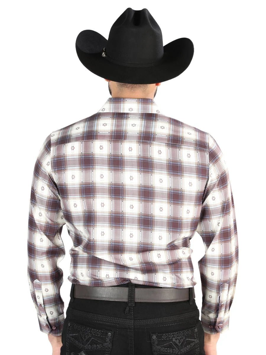 El General - Casual Long Sleeve Shirt Beige/Burgundy 44713 - OriginalWestern.com