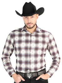 El General - Casual Long Sleeve Shirt - Beige/Burgundy 44713 - OriginalWestern.com