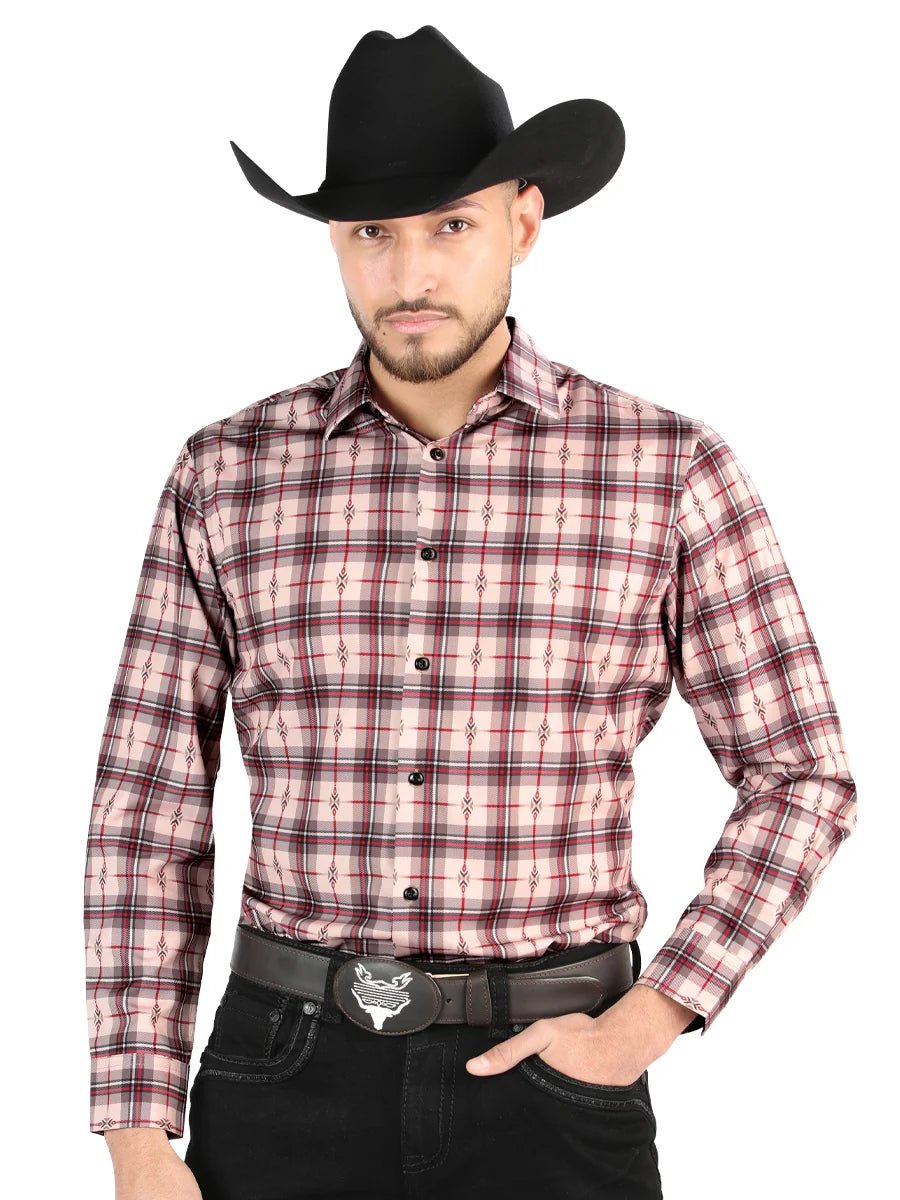 El General - Casual Long-Sleeve Shirt - Beige/Red 44711 - OriginalWestern.com