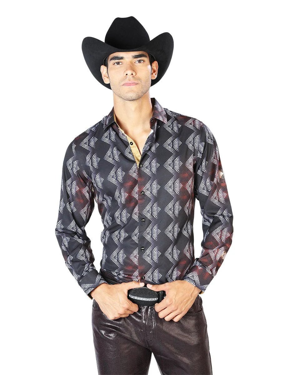 El General - Casual Long Sleeve Shirt - Black And Gray 43548 - OriginalWestern.com
