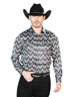 El General - Casual Long Sleeve Shirt- Black And Gray 43939 - OriginalWestern.com