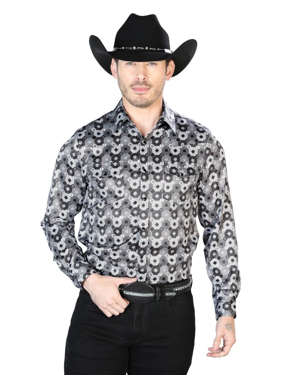 El General - Casual Long Sleeve Shirt- Black And Gray 43939 - OriginalWestern.com