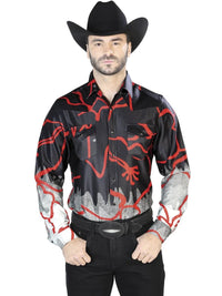 El General - Casual Long Sleeve Shirt - Black Red 44074 - OriginalWestern.com