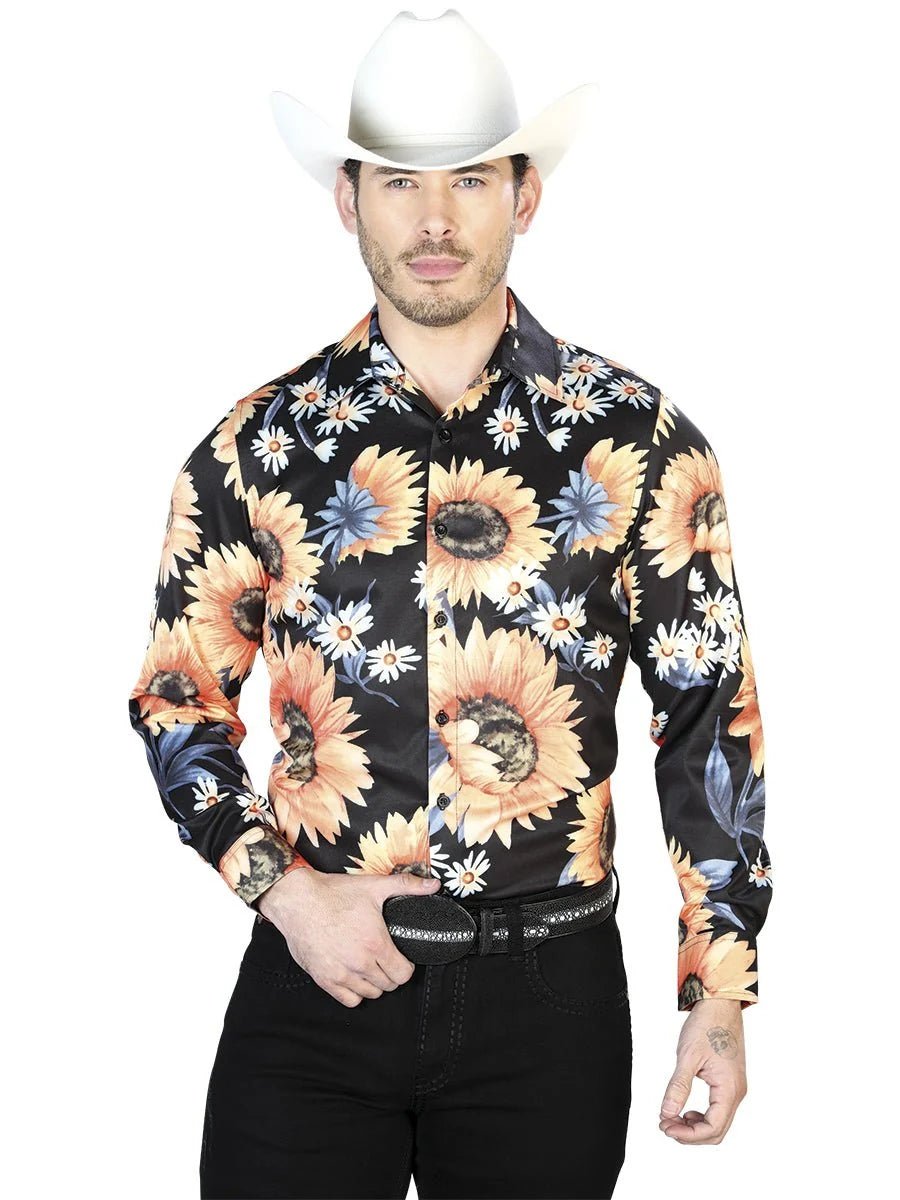 El General - Casual Long Sleeve Shirt - Black Sunflower 43671 - OriginalWestern.com