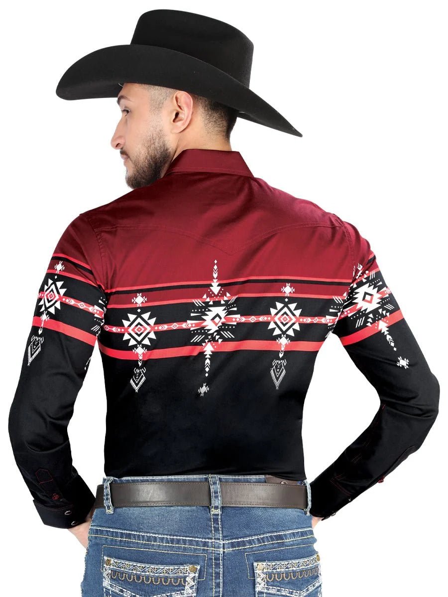 El General - Casual Long Sleeve Shirt - Black/Burgundy 44454 - OriginalWestern.com