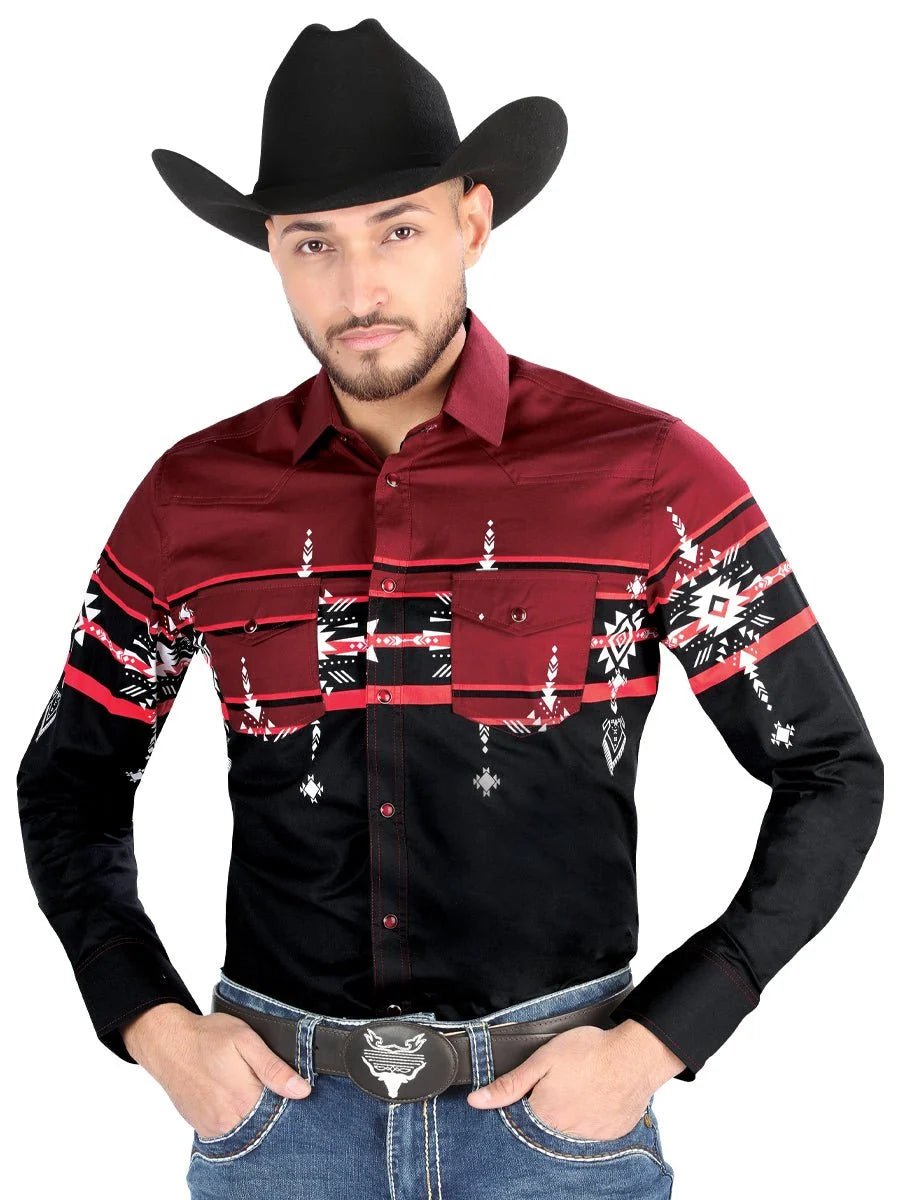 El General - Casual Long Sleeve Shirt - Black/Burgundy 44454 - OriginalWestern.com