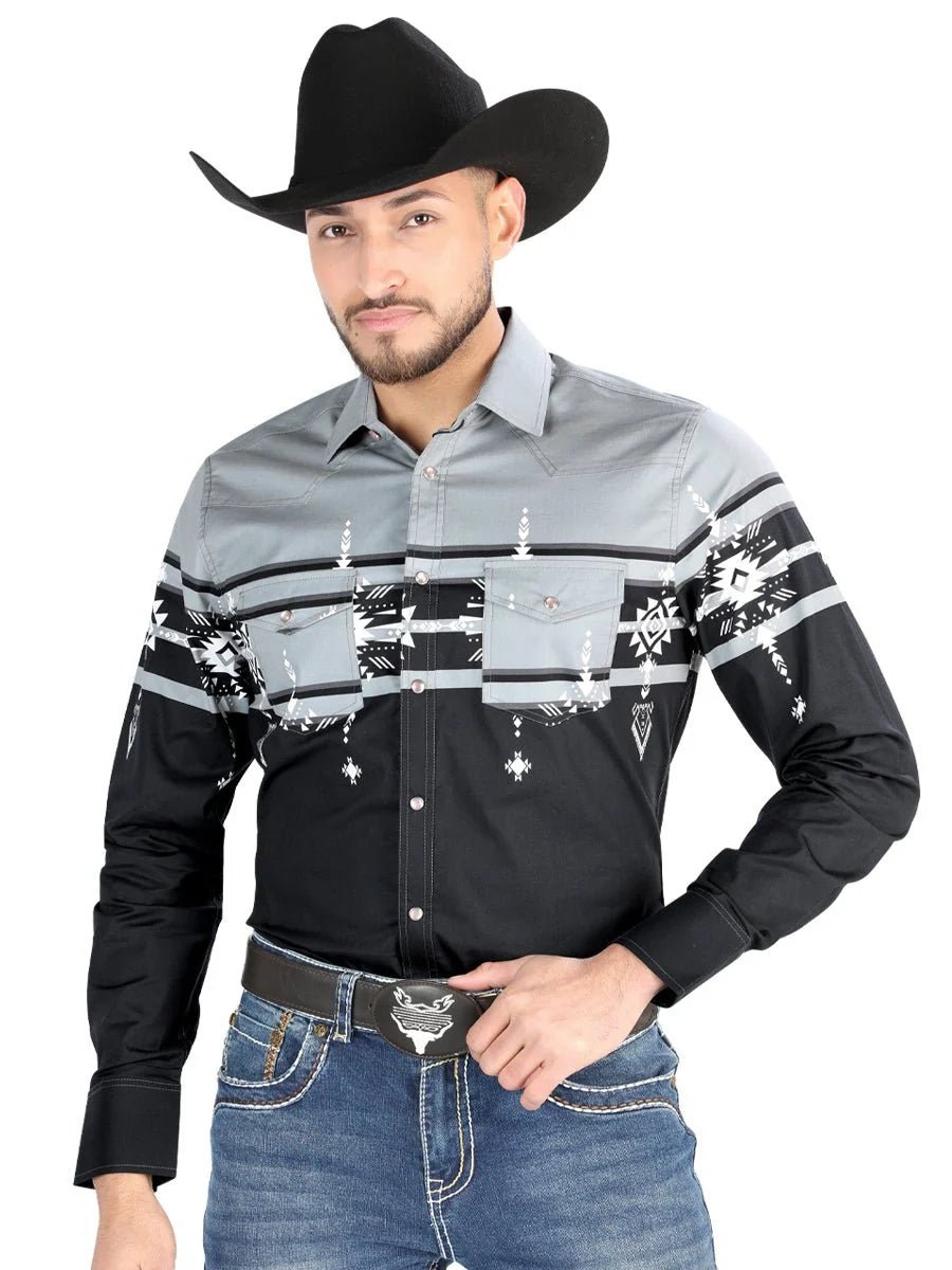 El General - Casual Long Sleeve Shirt - Black/Gray 44452 - OriginalWestern.com