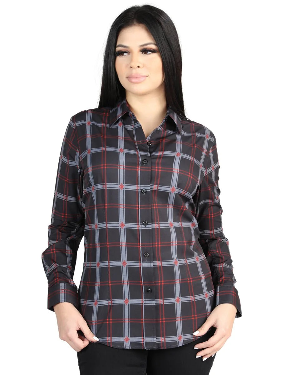 El General Womens  -  Casual Long-Sleeve Shirt - Black/Gray 44726