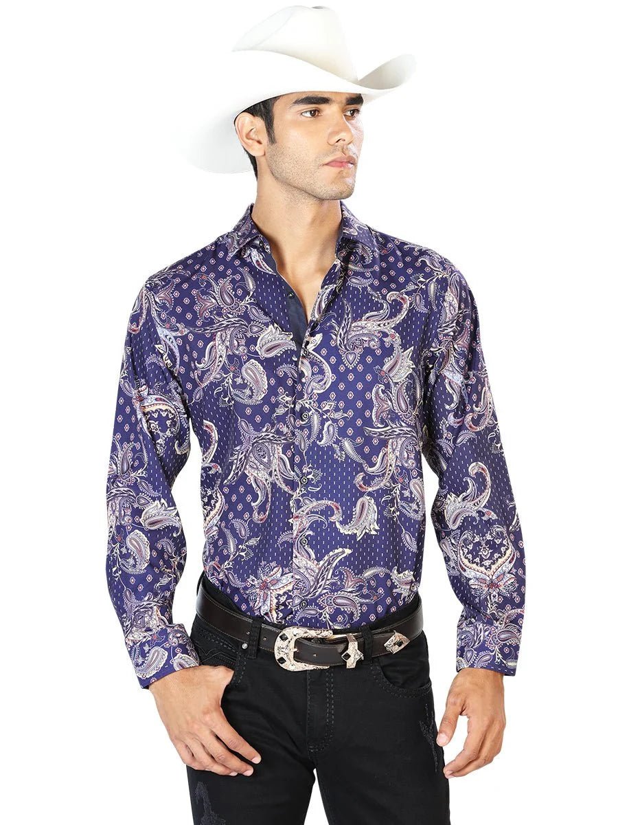 El General - Casual Long Sleeve Shirt - Blue 43554 - OriginalWestern.com