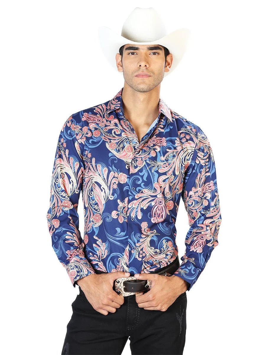 El General - Casual Long Sleeve Shirt - Blue 43579 - OriginalWestern.com