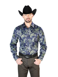 El General - Casual Long Sleeve Shirt - Blue 43666 - OriginalWestern.com