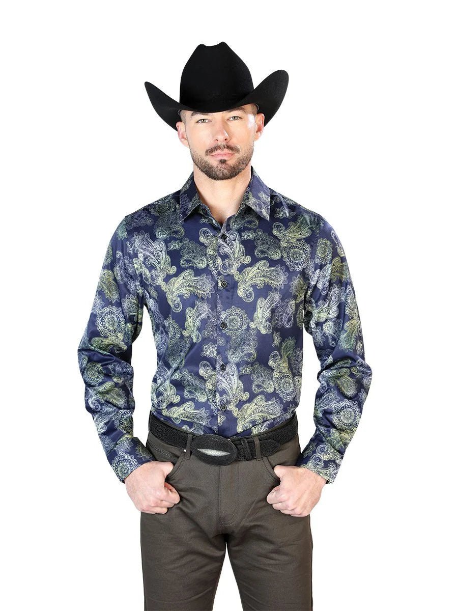 El General - Casual Long Sleeve Shirt - Blue 43666 - OriginalWestern.com