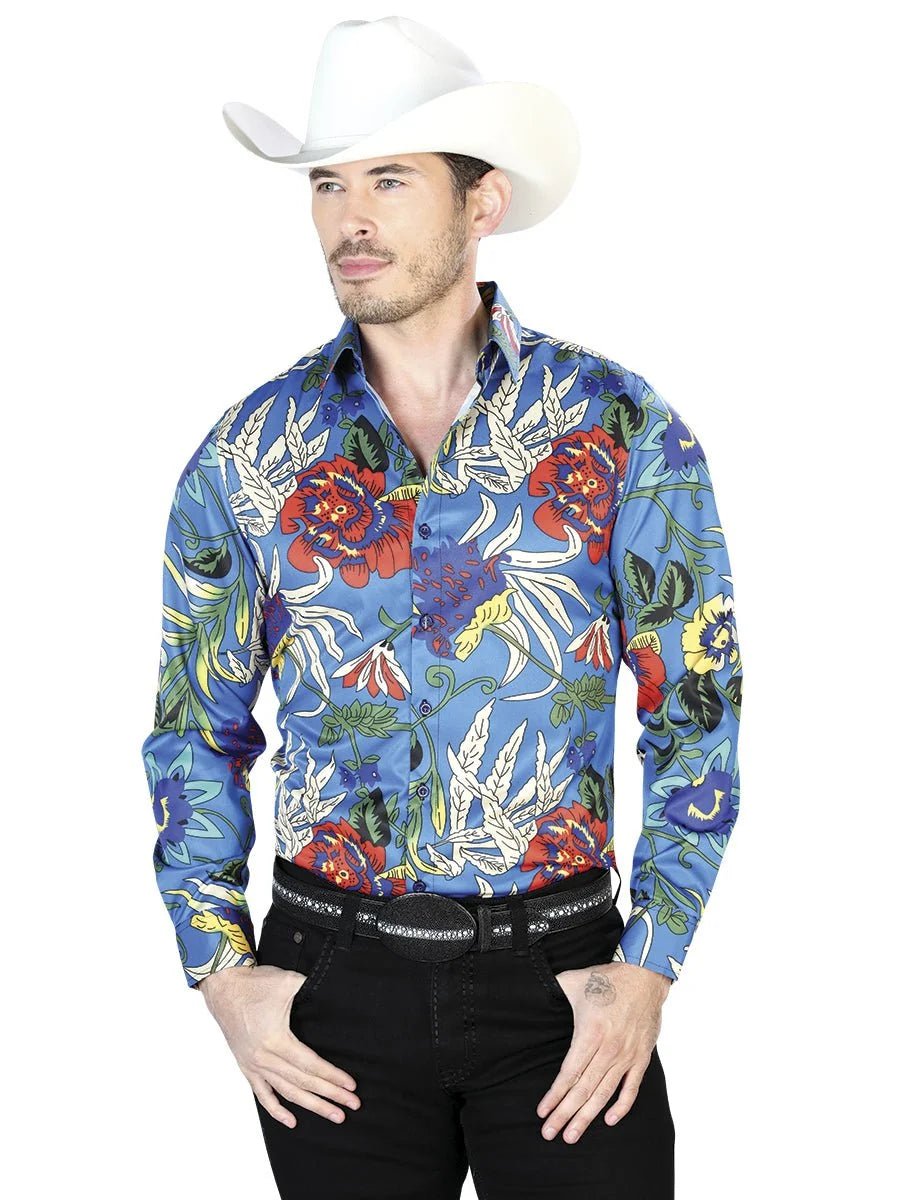 El General - Casual Long Sleeve Shirt - Blue 43677 - OriginalWestern.com