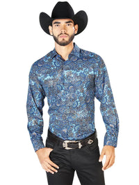 El General - Casual Long Sleeve Shirt- Blue 43859 - OriginalWestern.com