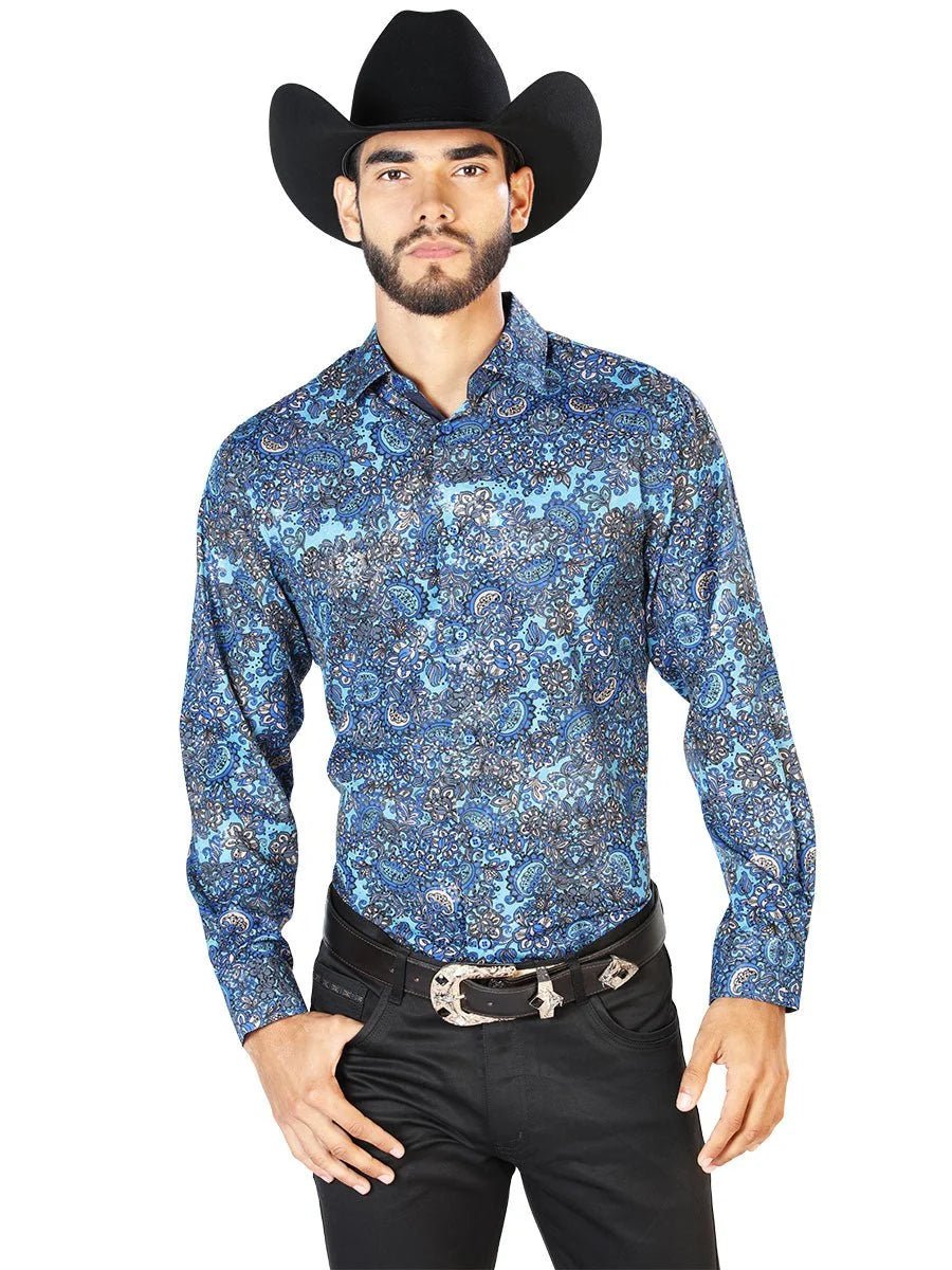 El General - Casual Long Sleeve Shirt- Blue 43859 - OriginalWestern.com