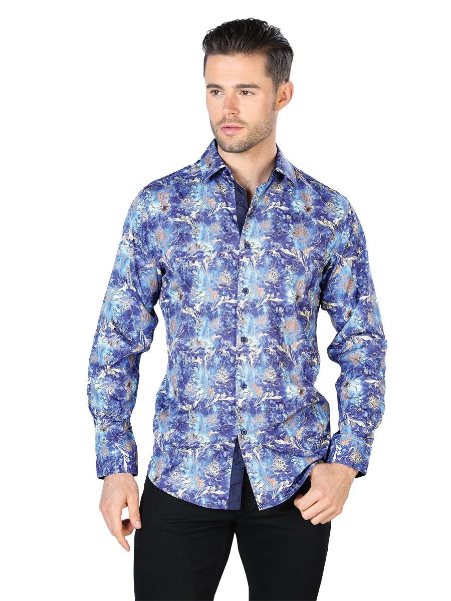 El General - Casual Long Sleeve Shirt- Blue 44050 - OriginalWestern.com